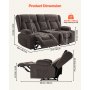 VEVOR Loveseat Relaxsessel elektrische Liegecouch mit Wärmefunktion & Massage, Massagesessel mit zentraler Steuerung & USB-Anschlüssen & Getränkehaltern & Seitentaschen, Sofa für Wohnzimmer Braun