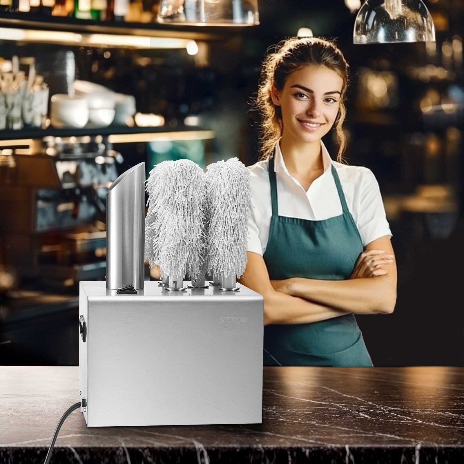 VEVOR Gläserpoliermaschine Weinglas-Poliermaschine mit 5 Polierköpfen, 330 Tassen/h, elektrischer kommerzieller Glaspolierer für Sektgläser, Bierkrüge, Becher, perfekt für Bar, Restaurant