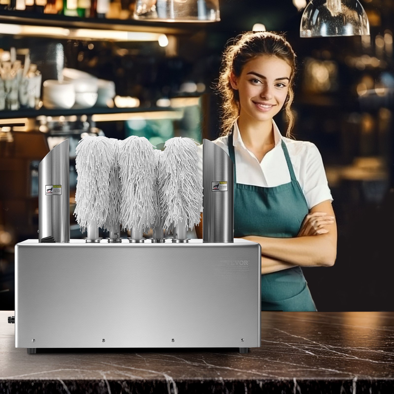 VEVOR Gläserpoliermaschine Weinglas-Poliermaschine mit 8 Polierköpfen, 660 Tassen/h, elektrischer kommerzieller Glaspolierer für Sektgläser, Bierkrüge, Becher, perfekt für Bar, Restaurant