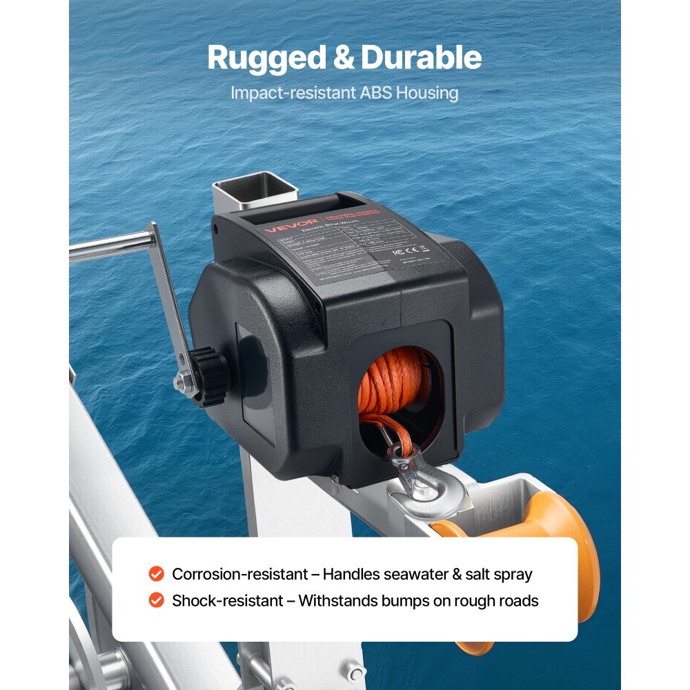 VEVOR Elektrische Seilwinde, 12 V DC 300 W, umkehrbare Bootwinde für Boote bis 900 kg, Power-In-, Power-Out- & Freilaufbetrieb für Boote mit kabelgebundener Fernbedienung & Handkurbel