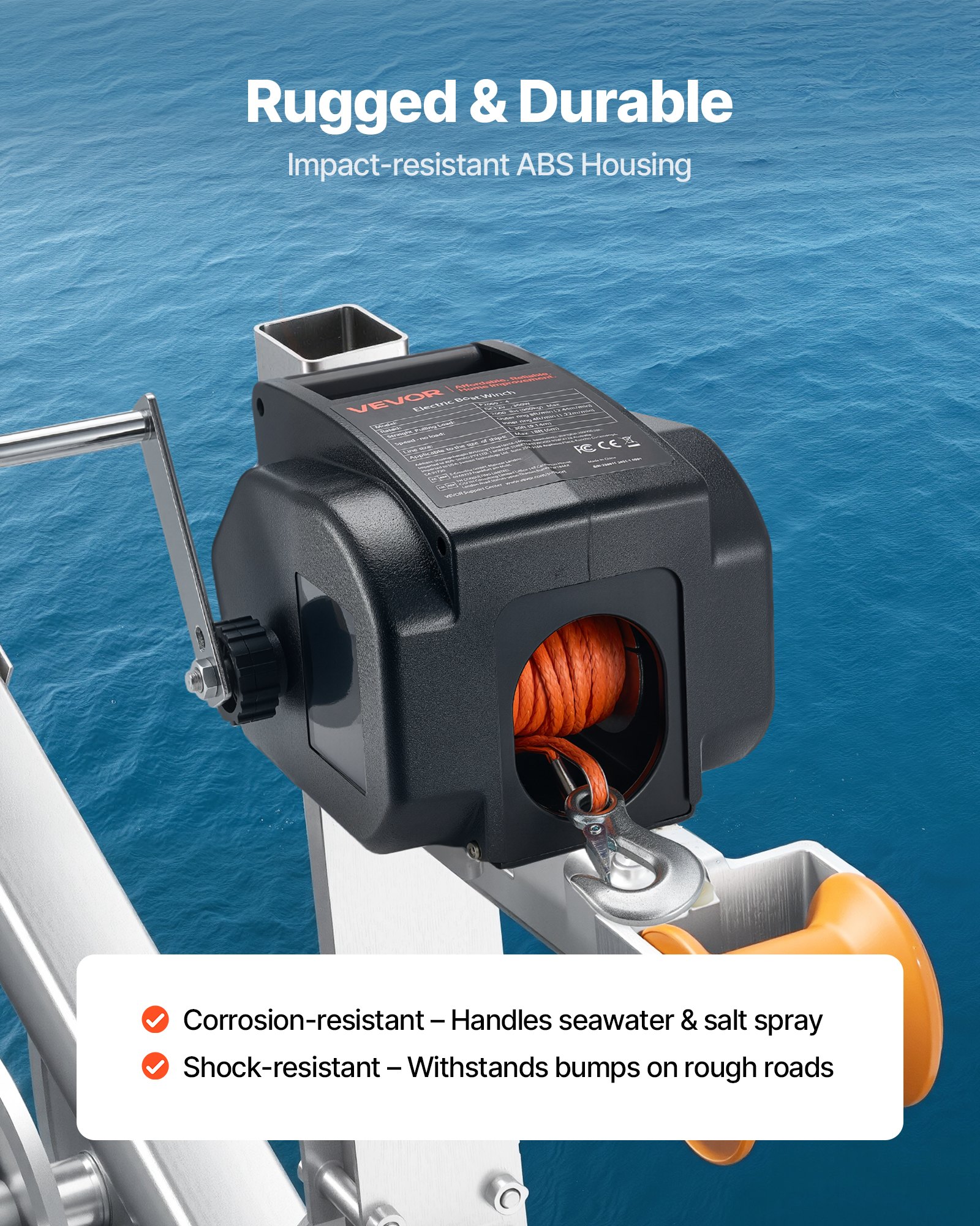 VEVOR Elektrische Seilwinde, 12 V DC 300 W, umkehrbare Bootwinde für Boote bis 900 kg, Power-In-, Power-Out- & Freilaufbetrieb für Boote mit kabelgebundener Fernbedienung & Handkurbel