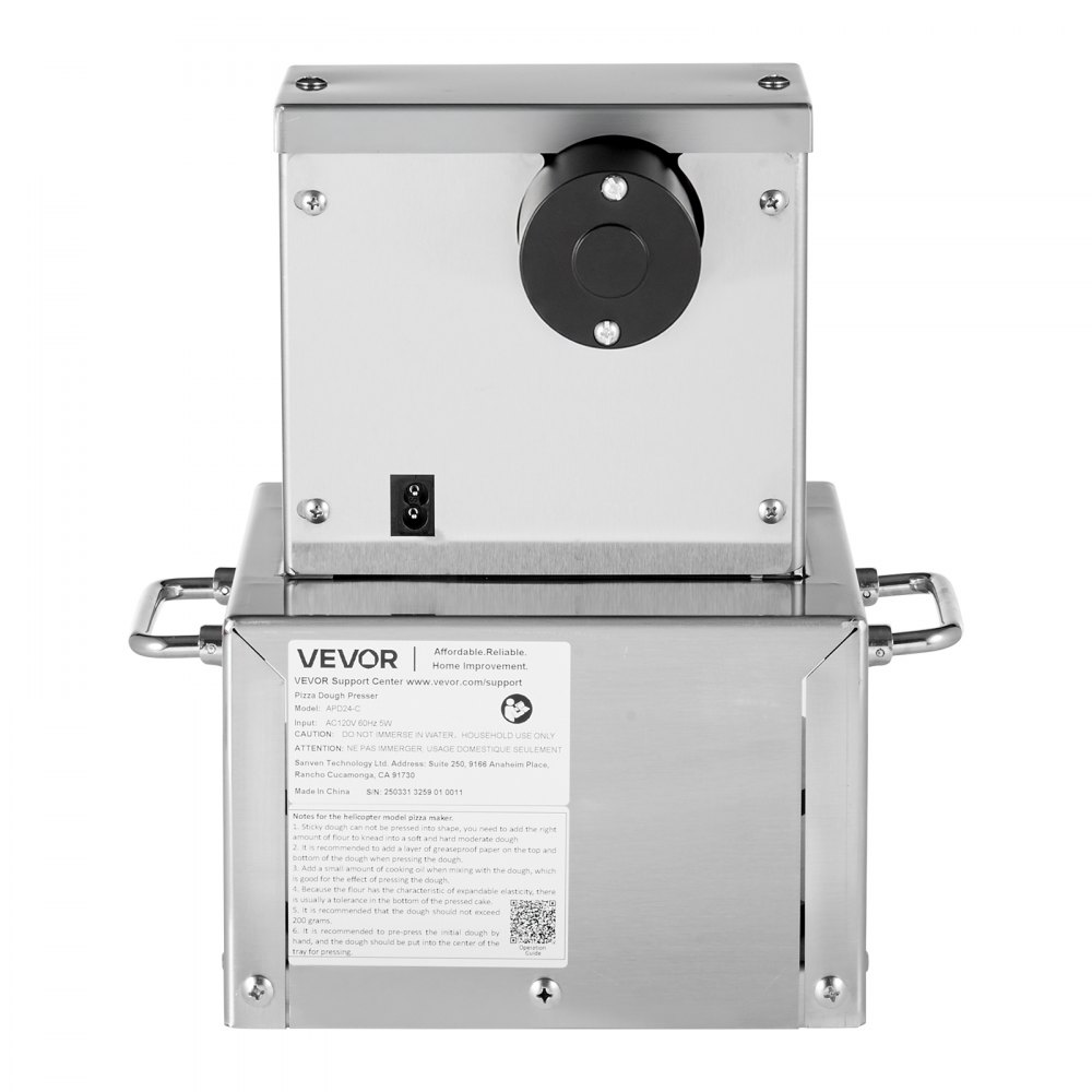 VEVOR Electric Pizza Dough Press with 6-inch Pastry Pressing Plate, Stainless Steel Bread Press, Commercial Forming Machine with Adjustable Thickness & 100 Pieces of Parchment Paper, Pizza Dough Roll