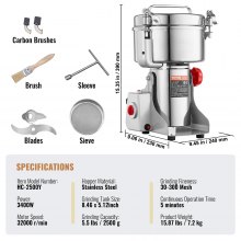 VEVOR Elektrische Getreidemühle 3400W Maschine Maismühle 2500g Gewürzemühle