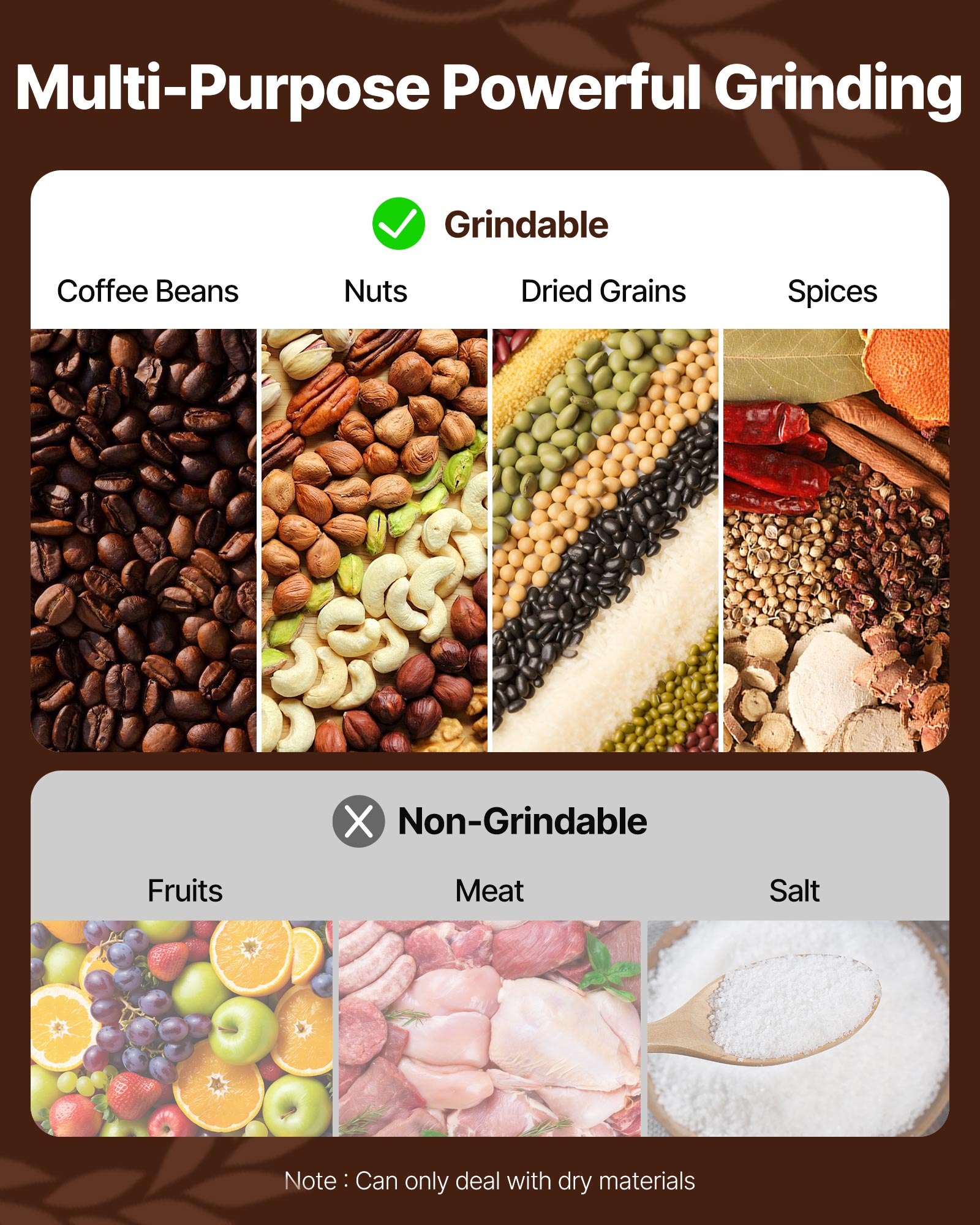 VEVOR elektrische Getreidemühle, Hochgeschwindigkeits-Gewürzmühle 550 g 2000 W, Pulverisierer aus Edelstahl, für trockene Körner Gewürze Getreide Kaffee Mais Pfeffer, Silber 195 x 160 x 365 mm