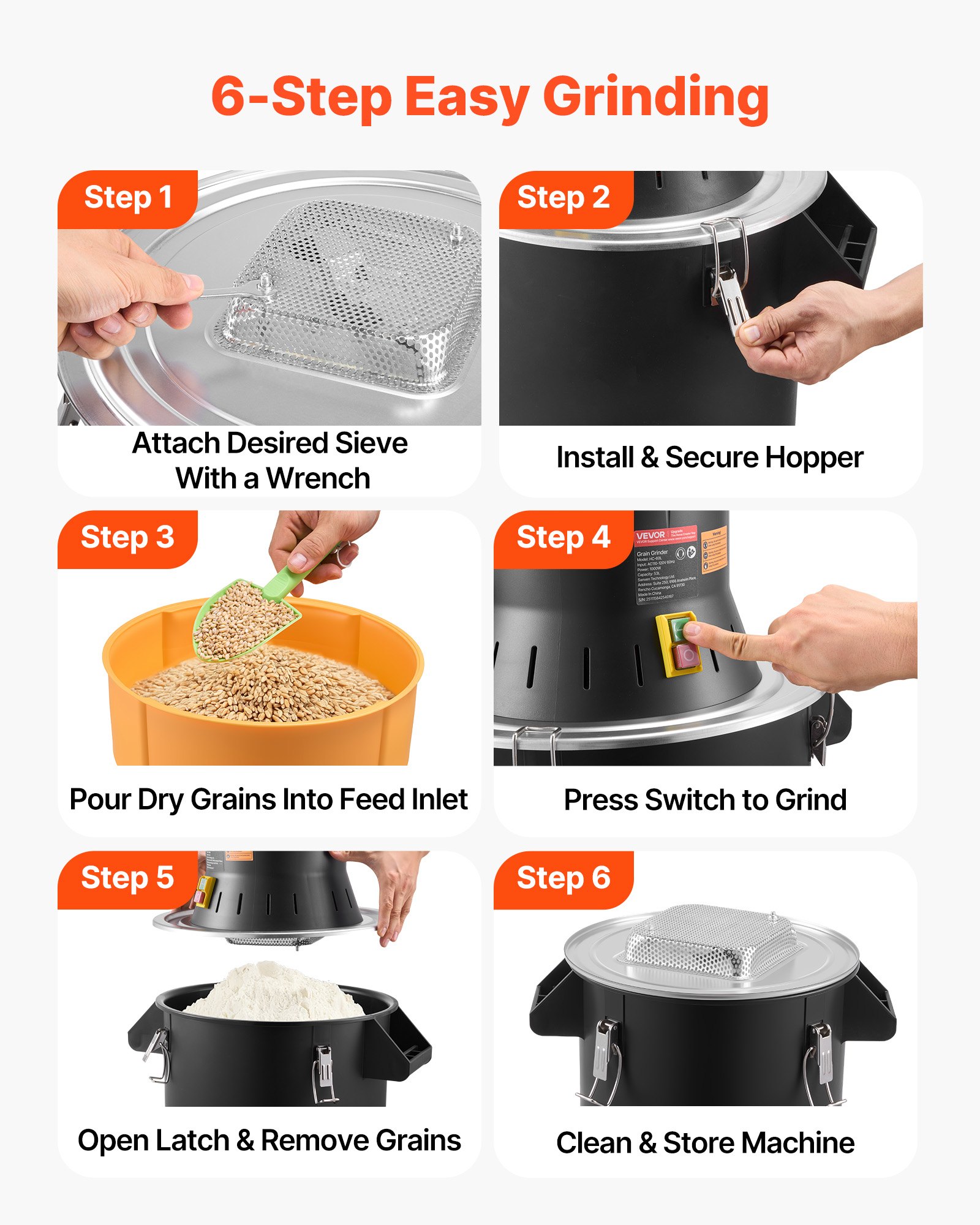 VEVOR Electric Grain Mill Grinder, 600W High Power Commercial Spice Grinder, 53L Pulverizer Powder Machine with Galvanized Sharp Blades, for Dry Grains, Spices, Cereals, Coffee Bean, Corn, and Pepper