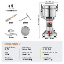 VEVOR Elektrische Getreidemühle 2kW Maschine Maismühle 750g Kräutermühle