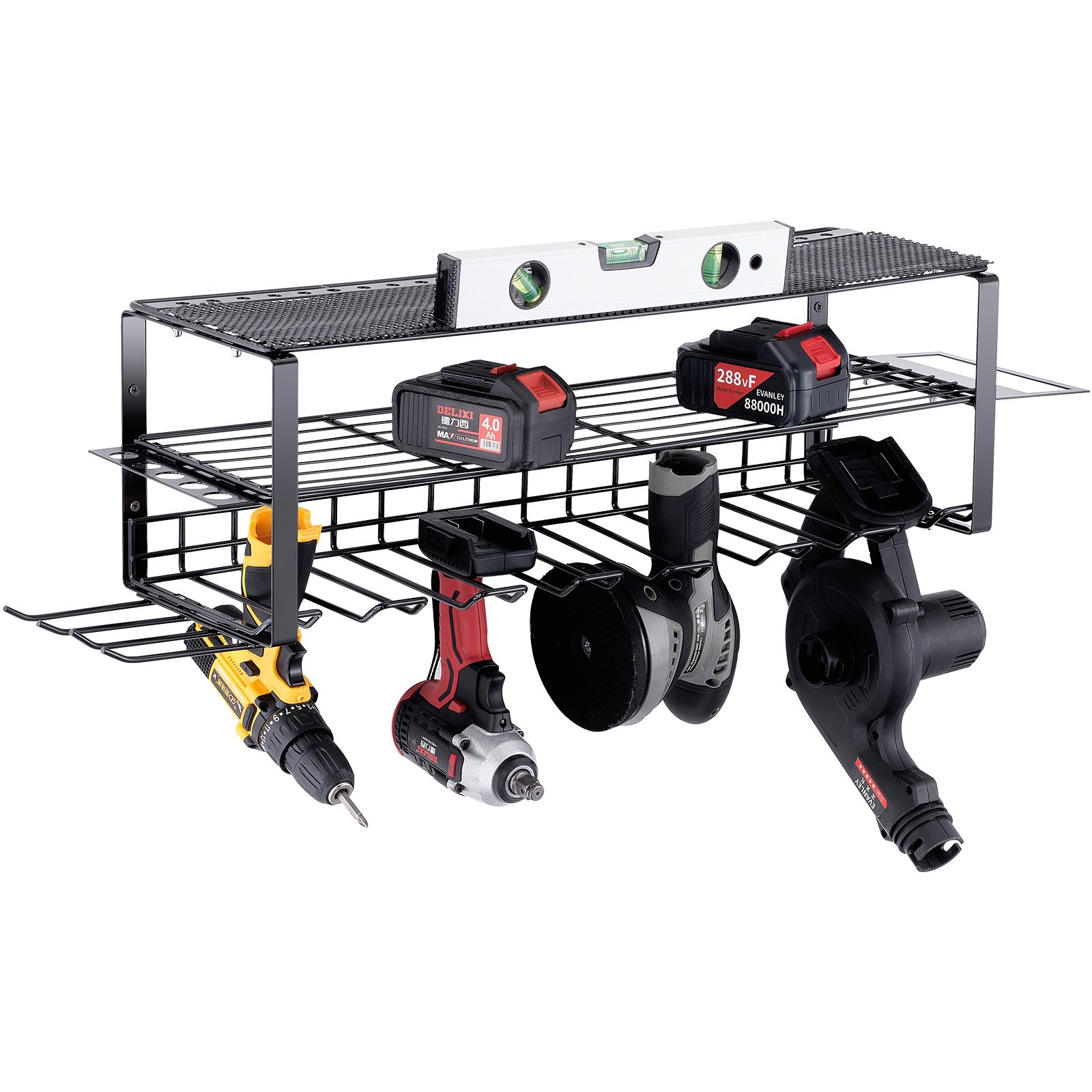 VEVOR Elektrowerkzeug Organizer 30 kg Tragfähigkeit Wandhalterung Werkzeughalter Kohlenstoffstahl Garagen Werkzeugregal  860 x 205 x 225 mm Werkzeugspeicher 3 Ebenen Garagenwandaufbewahrung