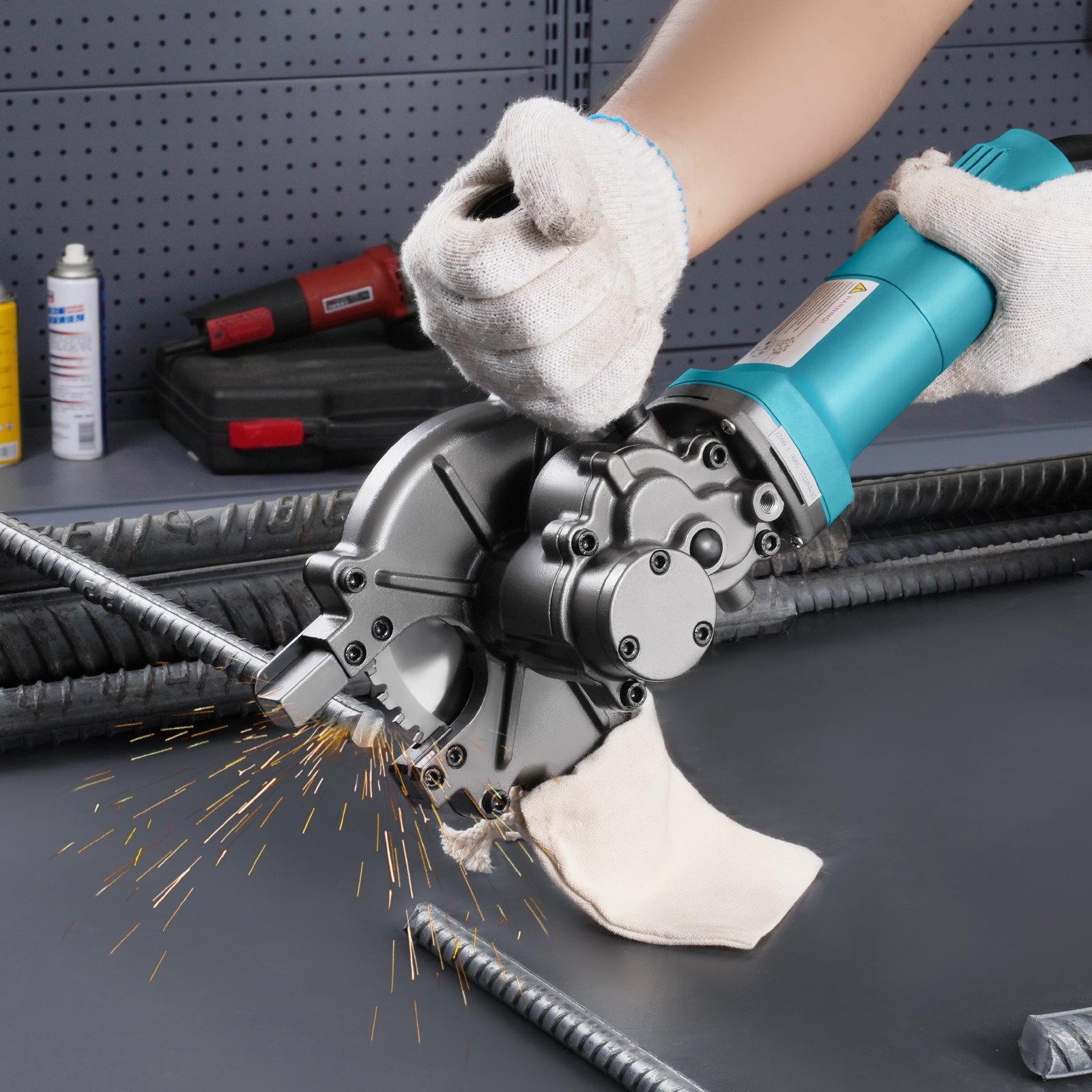 VEVOR Elektrischer Bolzenschneider, 1100-W-Bewehrungsschneider, schneidet bis zu 3/2 Zoll (4–40 mm) Bewehrungsstahl, Rebar Cutter für Stahlbeton mit zusätzlichem kleinen Griff, Werkzeugkoffer