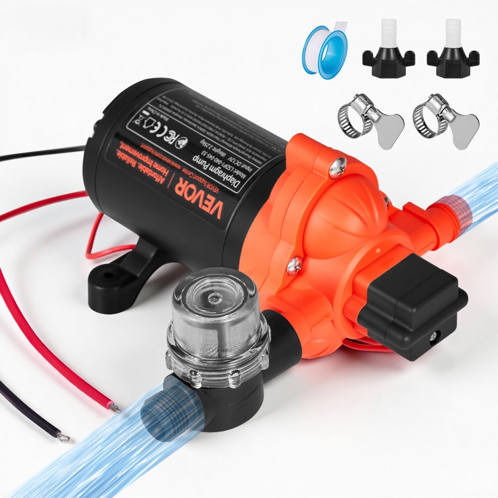 VEVOR Membranpumpe, 12 V DC, 15,1 L/min, selbstansaugende 3-Kammer-Membranwasserpumpe mit automatischem Druckschalter, 2,75 bar Druck, für Wohnmobil, Wohnwagen, Schiff, Yacht, Autowäsche