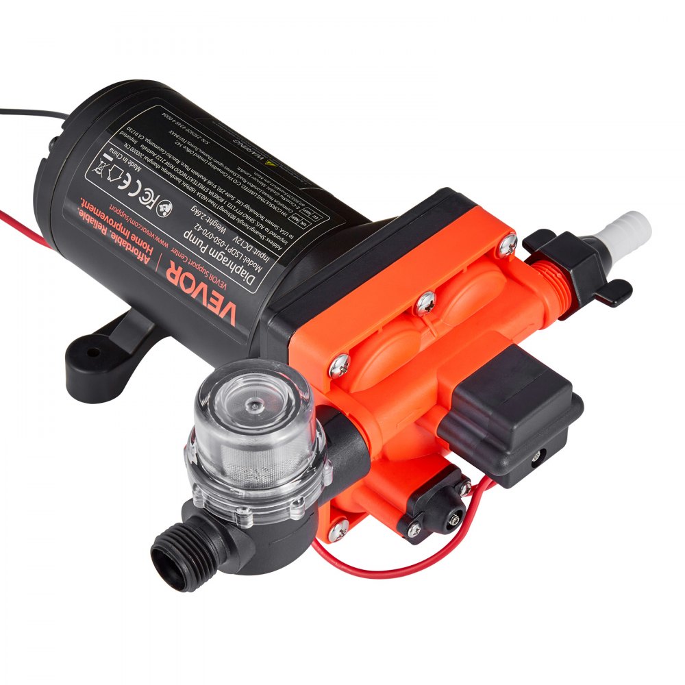 VEVOR Membranpumpe, 12 V DC, 18,9 L/min, selbstansaugende 4-Kammer-Membranwasserpumpe mit automatischem Druckschalter, 4,8 bar Druck, für Wohnmobil, Wohnwagen, Schiff, Yacht, Autowäsche