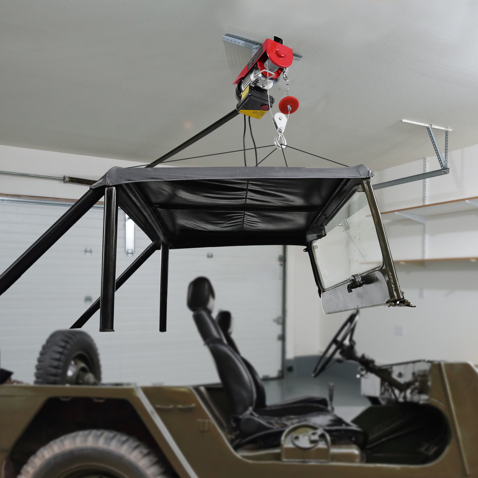 VEVOR Elektrische Seilwinde, 600 kg, Motorwinde mit 100 m kabelloser und 4,2 kabelgebundener Fernbedienung, 12 m Hubhöhe mit Einzelkabel, Einzel-/Doppelschlingen, Hebezeug für Garage, Lager, Fabrik