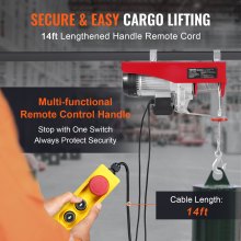 VEVOR Elektrischer Flaschenzug, 2640 lbs 230 V elektrische Seilwinde mit 14 Fuß kabelgebundener Fernbedienung, 40 Fuß Hubhöhe mit Einzelkabel, Einzel-/Doppelschlingen, Not-Aus, Hebezeug für Garage, Lager, Fabrik