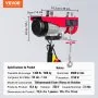 VEVOR 230V Elektrische Seilwinde 300kg bis 600kg Hubhöhe 12m Seilzug Motorwinde 1150W Motor Flaschenzug 10m/min Hubgeschwindigkeit Hebezug mit Kabelgebundener Steuerung Seilhebezug Kettenzug