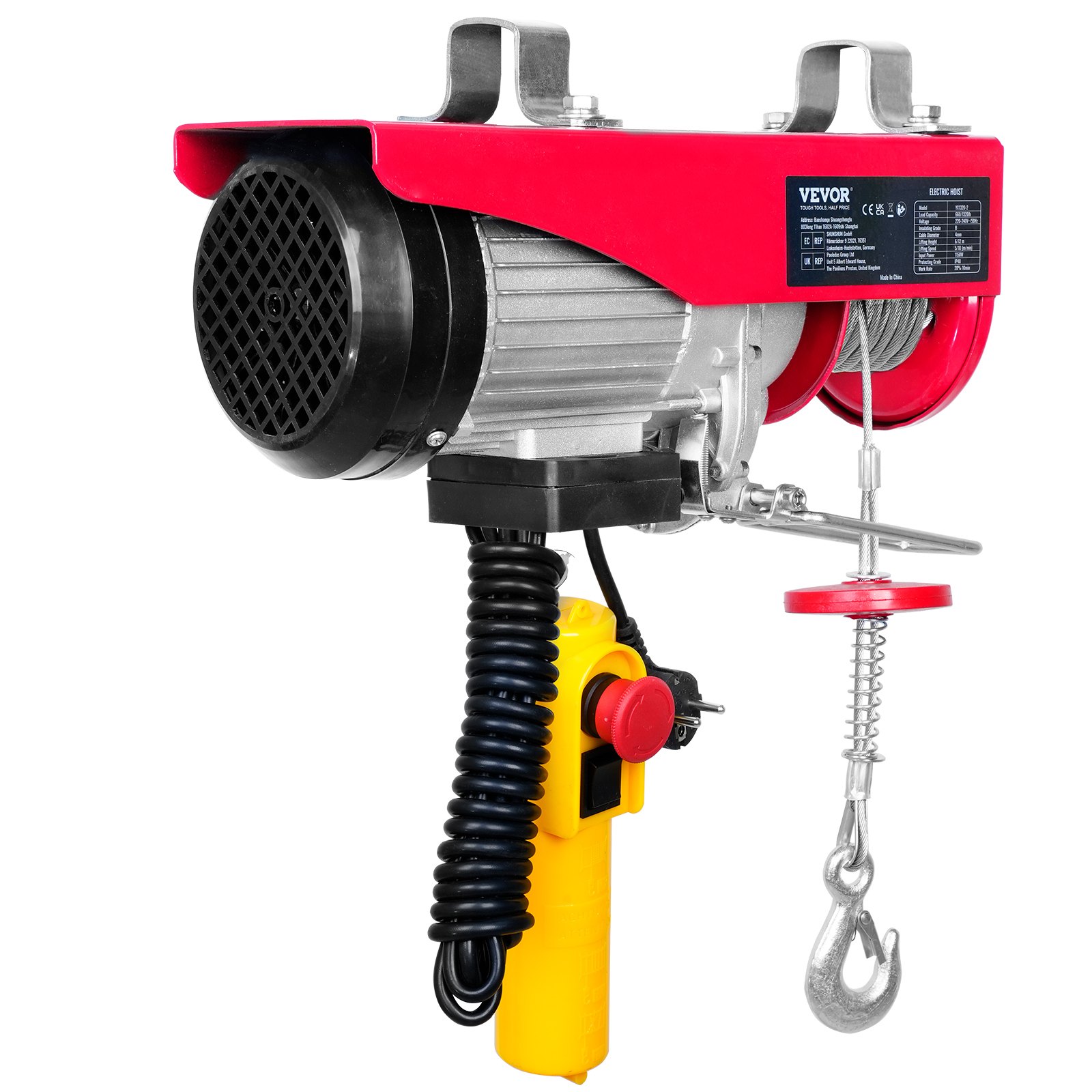 VEVOR elektrische Seilwinde 300kg bis 600kg Hubhöhe 12m Seilzug Motorwinde 1150W Motor Flaschenzug 10m/min Hubgeschwindigkeit Hebezug mit Kabelfernbedienung Seilhebezug Kettenzug