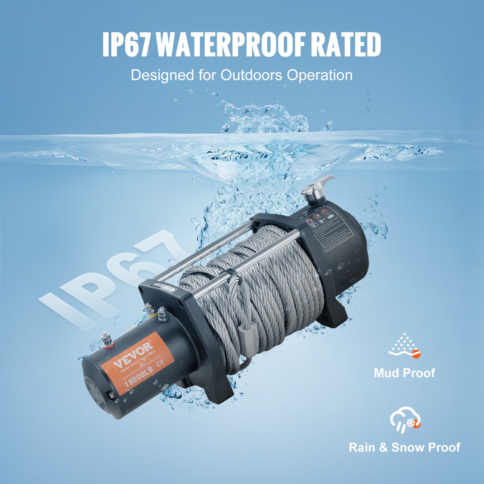 VEVOR Elektrische Seilwinde 18.000 Pfund Fahrzeugwinde IP67 Stahlkabel kabellose Steuerung Seilwinde Traktor