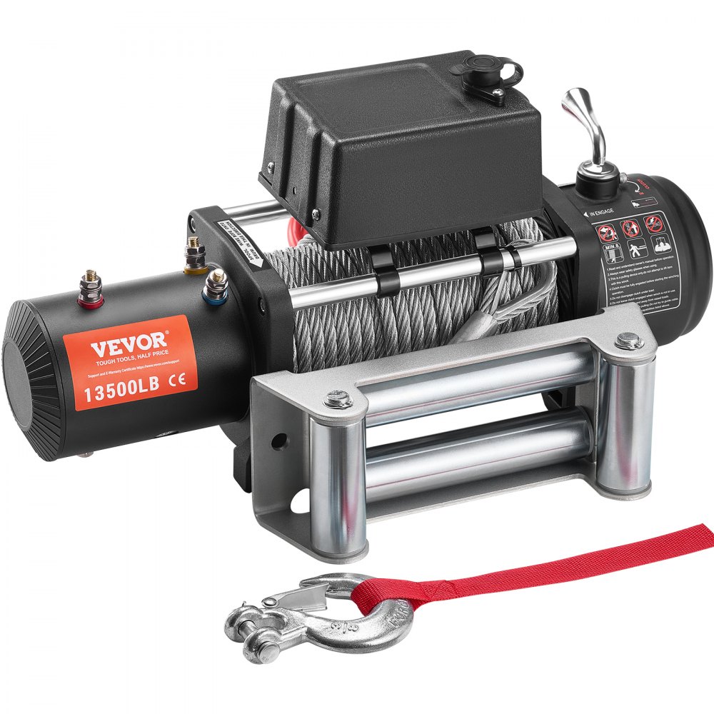 VEVOR Elektrische Seilwinde, 13.500 lb, 12 V DC LKW-Winde mit Φ3/8 Zoll x 80 Fuß Stahlkabel-Rollenführung, kabellose und kabelgebundene Fernbedienung, IP55 wasserdicht zum Abschleppen von Geländewagen, Jeeps, LKWs, Anhängern und Booten