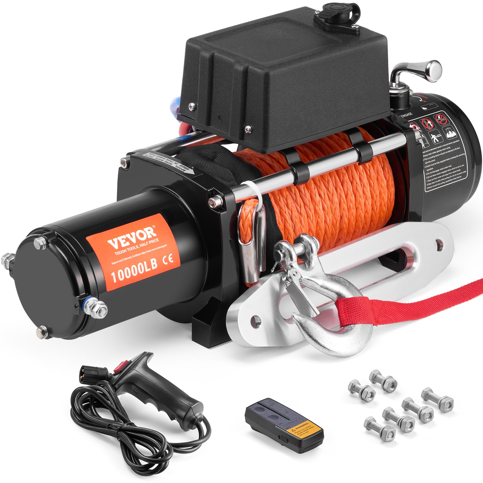VEVOR Electric Winch, 10,000 lb, 12V DC Truck Winch with Φ7/20 in x 65 ft Synthetic Rope, Aluminum Rope Guide, Wireless and Wired Remote Control, IP55 Waterproof for Towing SUVs, Jeeps, Trailers and Boats