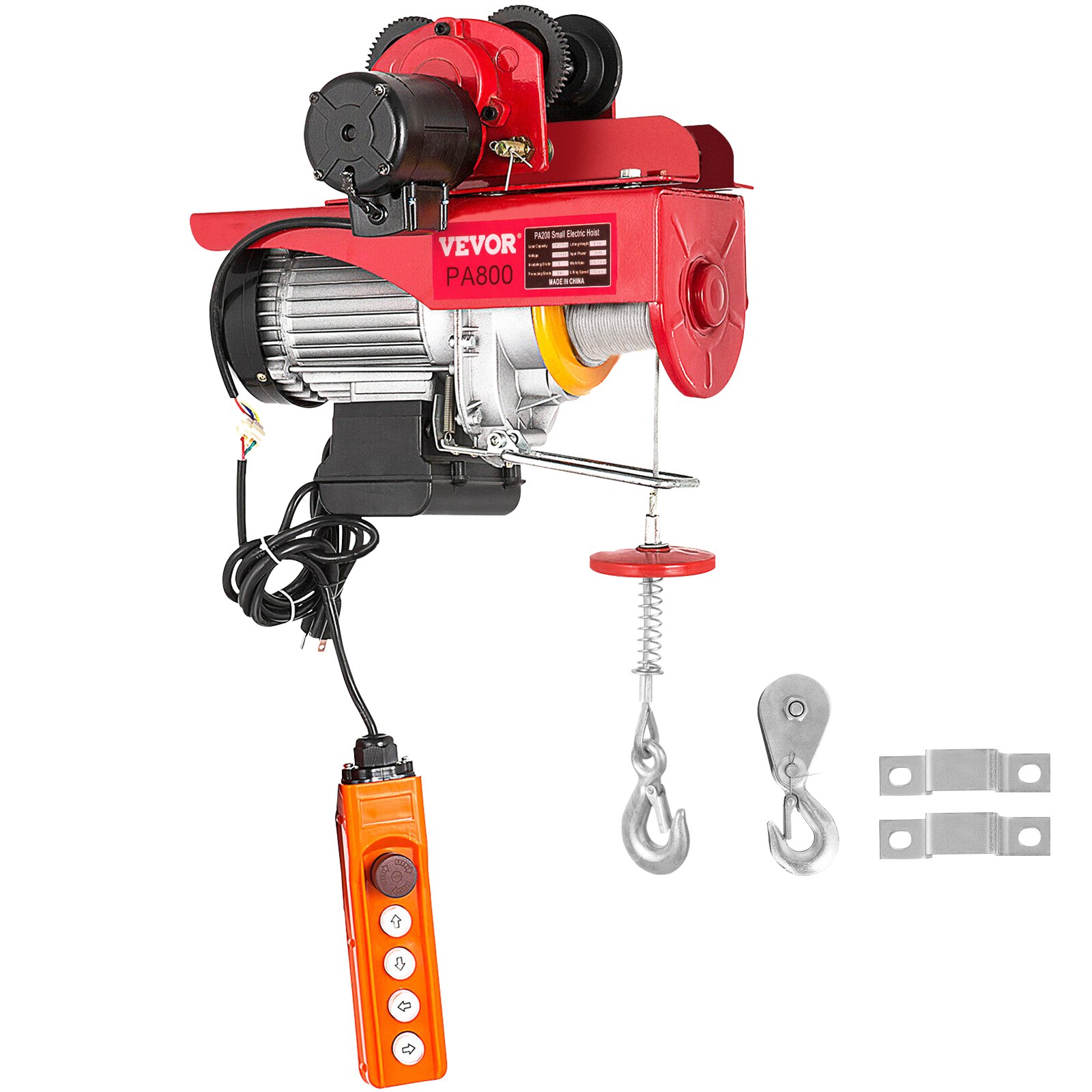 VEVOR Electric Chain Hoist, 1300 W Electric Pulley Block, 800 kg Double Cable Capacity Steel Chain Hoist, 1 T Rated Load Rope Hoist with Trolley, Chain Hoist Winch for Factories