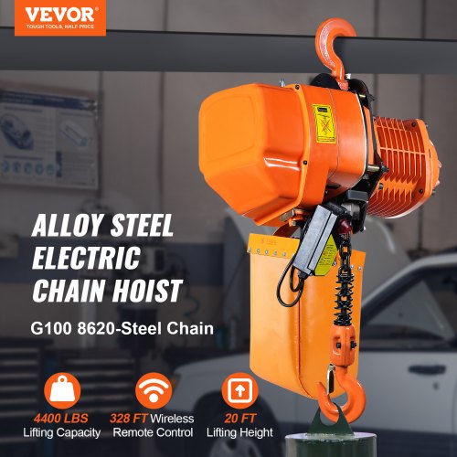 VEVOR Elektrokettenzug 499 Kg, 4,5m Hubhöhe, 2,8m/min – Mit G100-Kette, 3m Kabelfernbedienung