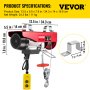 VEVOR Elektrische Seilwinde Seilzug PA300 220V 150 kg/300 kg 12 m/6 m Motorwinde mit Kabelfernbedienung, elektrischer Seilhebezug A3 Stahl 550W 12 m Kabel Fernbedienung für Laden- oder Automobi