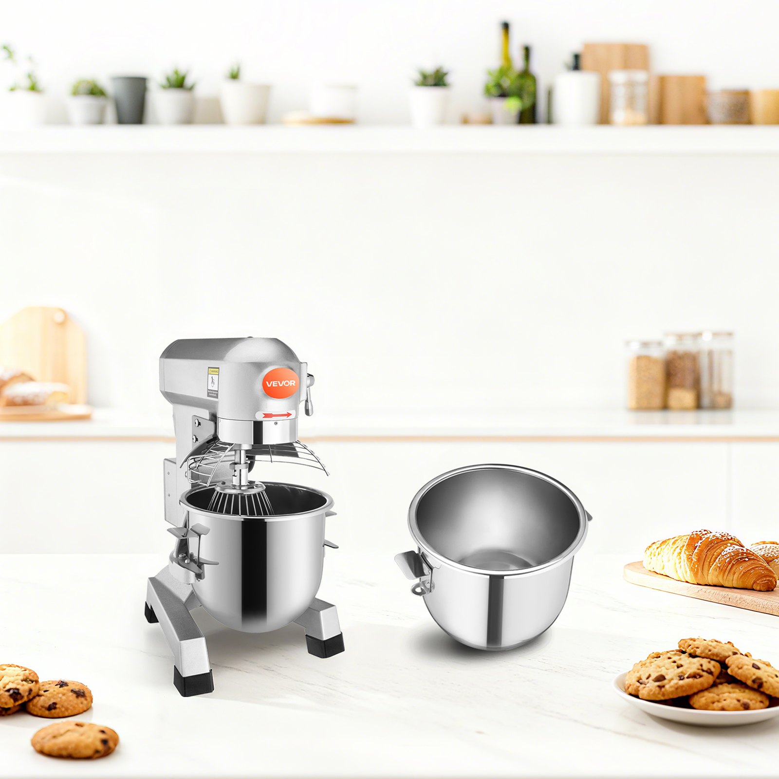 VEVOR Electric Food Processor 450W B10B, Mixer, 3 Speeds, Universal Food Processor, Dough Mixer, Protective Design with 10L Stainless Steel Mixing Bowl, Whisk, Dough Hook, Beater