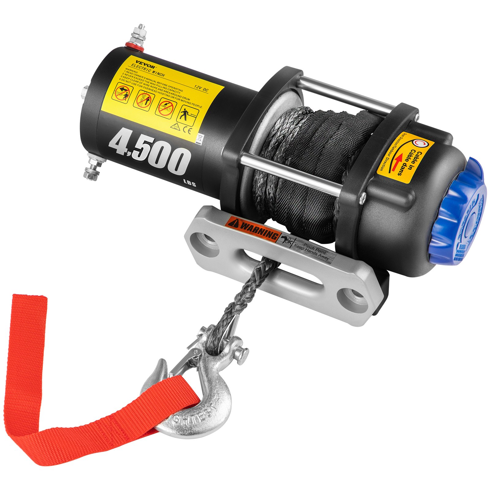 VEVOR Elektrische Seilwinde 12 V Winde 2041 kg Tragfähigkeit 2 KW Motor mit 13 m Synthetikseil & 2 Fernbedienung für Autos Boote Lastwagen Jeeps umgebaute Fahrzeuge Mehrzweck-Anhänger