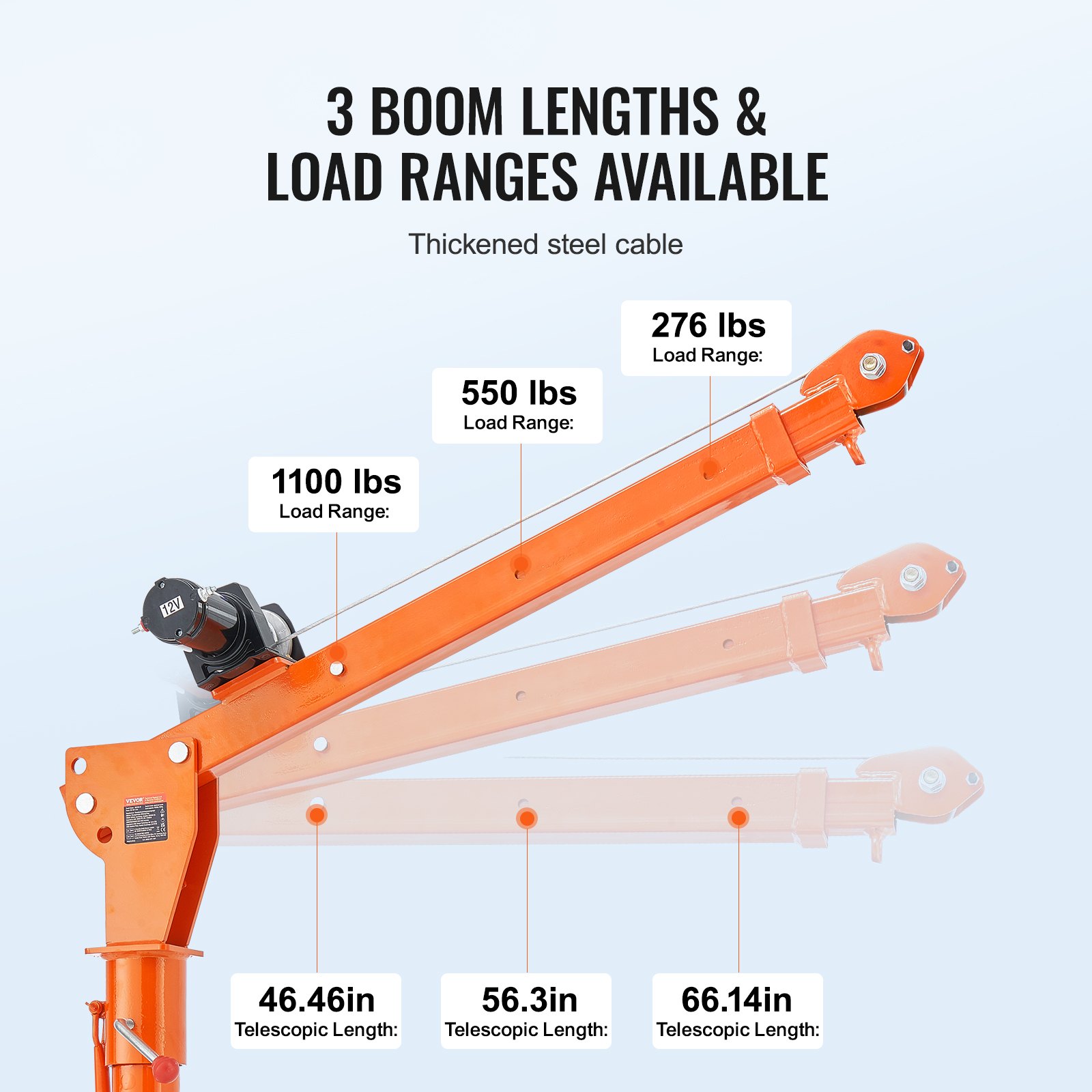 VEVOR electric loading crane, 499kg, pickup crane with 1587kg electric winch, steel lifting crane for pickup trucks, 360° swivel, for lifting goods on construction sites or in factories
