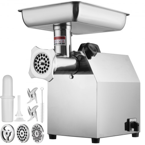 VEVOR Elektrischer Fleischwolf Edelstahl Fleischmaschine 3,76 kg/Minute Hackfleisch, 650 W Multi Küchenmaschine Wurstfüller inkl. 2 Schneidplatten, 1 Wurströhre, 2 Klingen für Rind, Huhn, Pute usw.