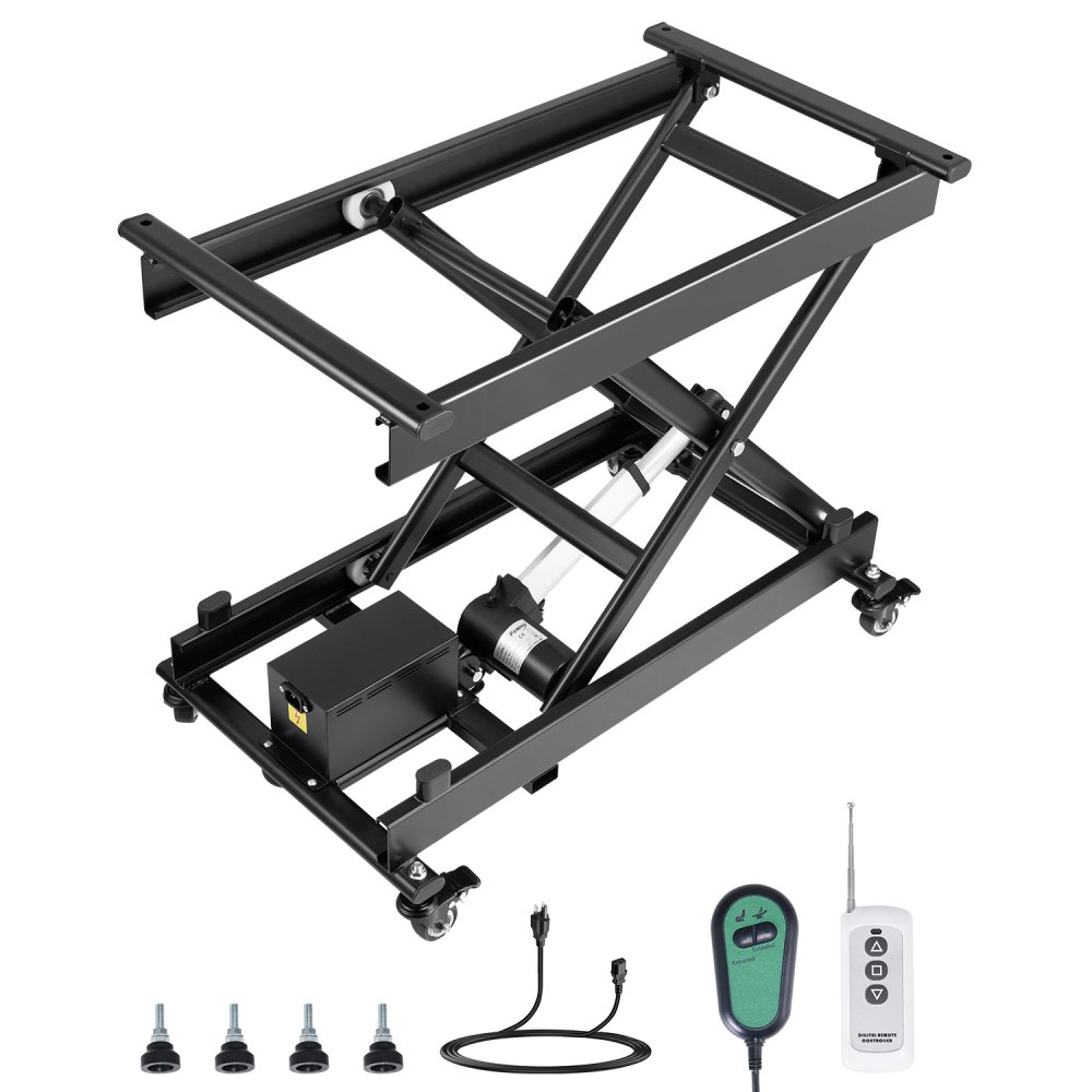 VEVOR Elektrischer Hubtisch 76x44 cm, 150 kg Tragkraft, Scherenhubtisch, 200 bis 710 mm höhenverstellbare Hebebühne, Couchtischlift mit 4 Rädern, für Materialhandhabung und Transport, Schwarz