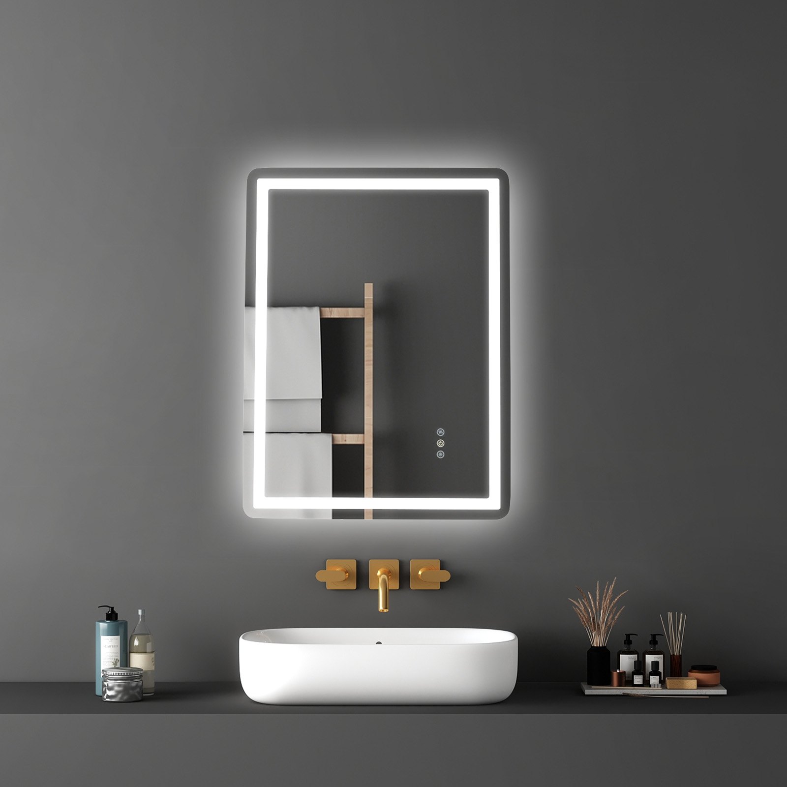 VEVOR LED Badezimmerspiegel Kosmetikspiegel 3 Farben Wandmontage 60x80cm