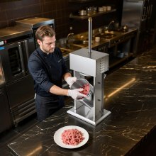 VEVOR elektrischer Wurstfüller 10 L Wurstfüllmaschine Fleischfüller mit stufenloser Geschwindigkeitsregelung & Pedal, Hochleistungsfüller aus Edelstahl mit 4 Wurstfüllrohren, Fleischfüllen