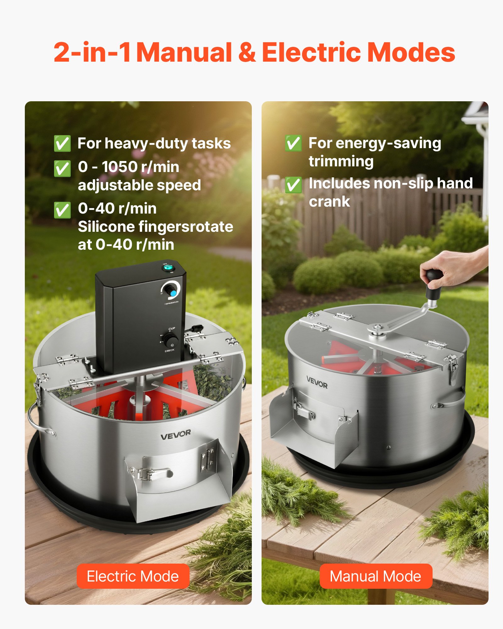 VEVOR Erntemaschine, 2-in-1, manuell und elektrisch, 370 mm Knospenschneider mit Edelstahlklingen, Nass- & Trocken-Hydrokultur-Schneidemaschine mit Tablett, für Pflanzenknospen & Blumen