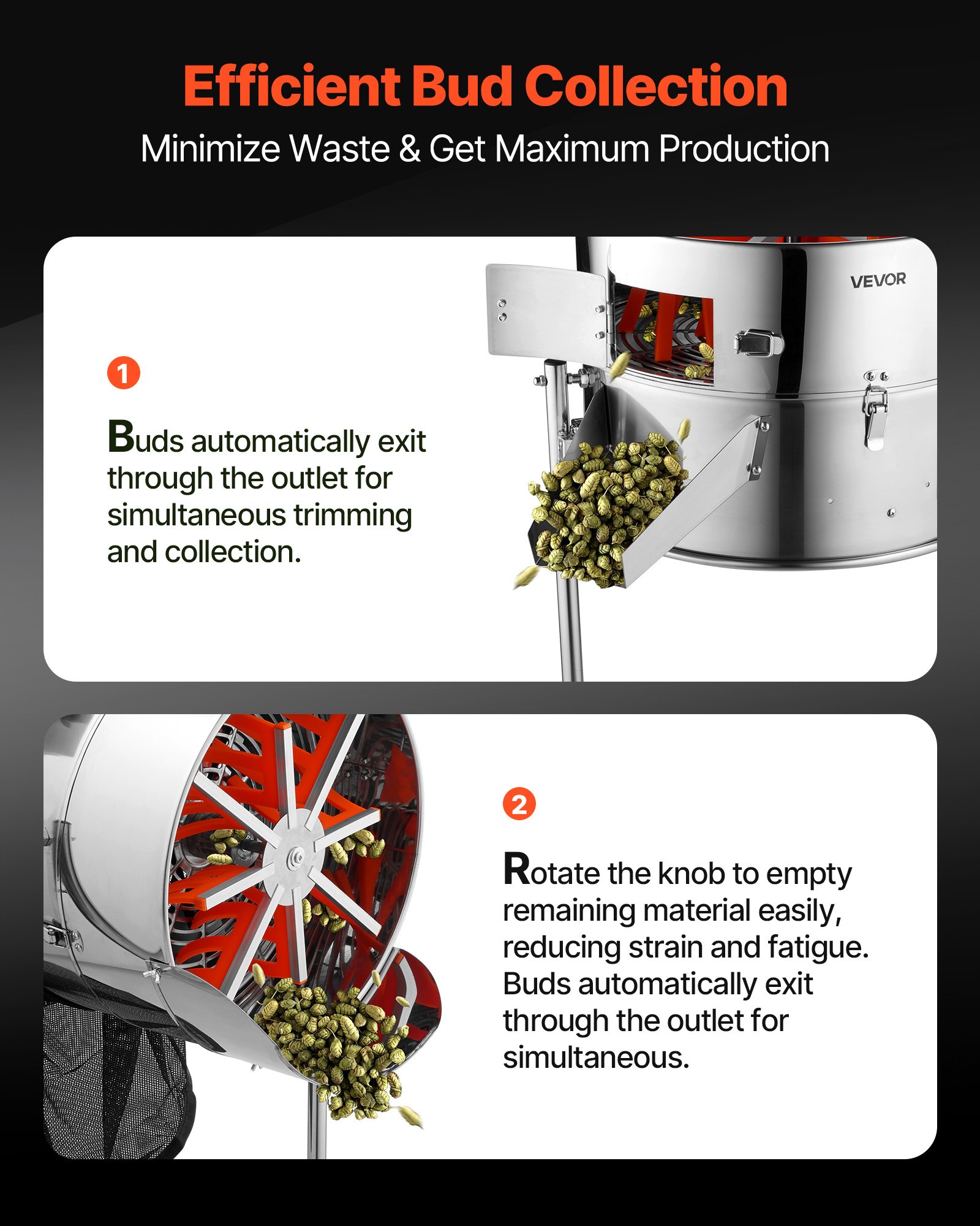 VEVOR Elektrische Erntemaschine, 465 mm Knospenschneider mit Edelstahlklingen & einstellbarer Geschwindigkeit, Hydrokultur-Schneidemaschine mit Auffangbeutel, Handschere, für Blätter & Knospen