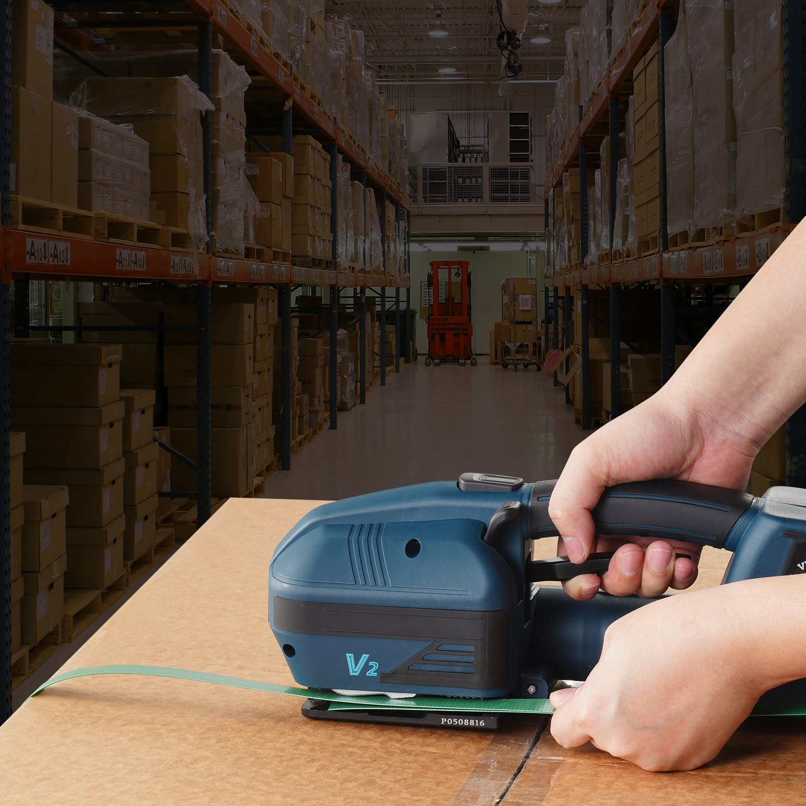 VEVOR Elektrische Umreifungsmaschine, für 0,35"-0,63" PP-PET-Bänder, tragbares elektrisches Umreifungswerkzeug mit Digitalanzeige, 2 x 4000 mAh batteriebetriebenes automatisches Umreifungswerkzeug für Verpackungskartonpaletten