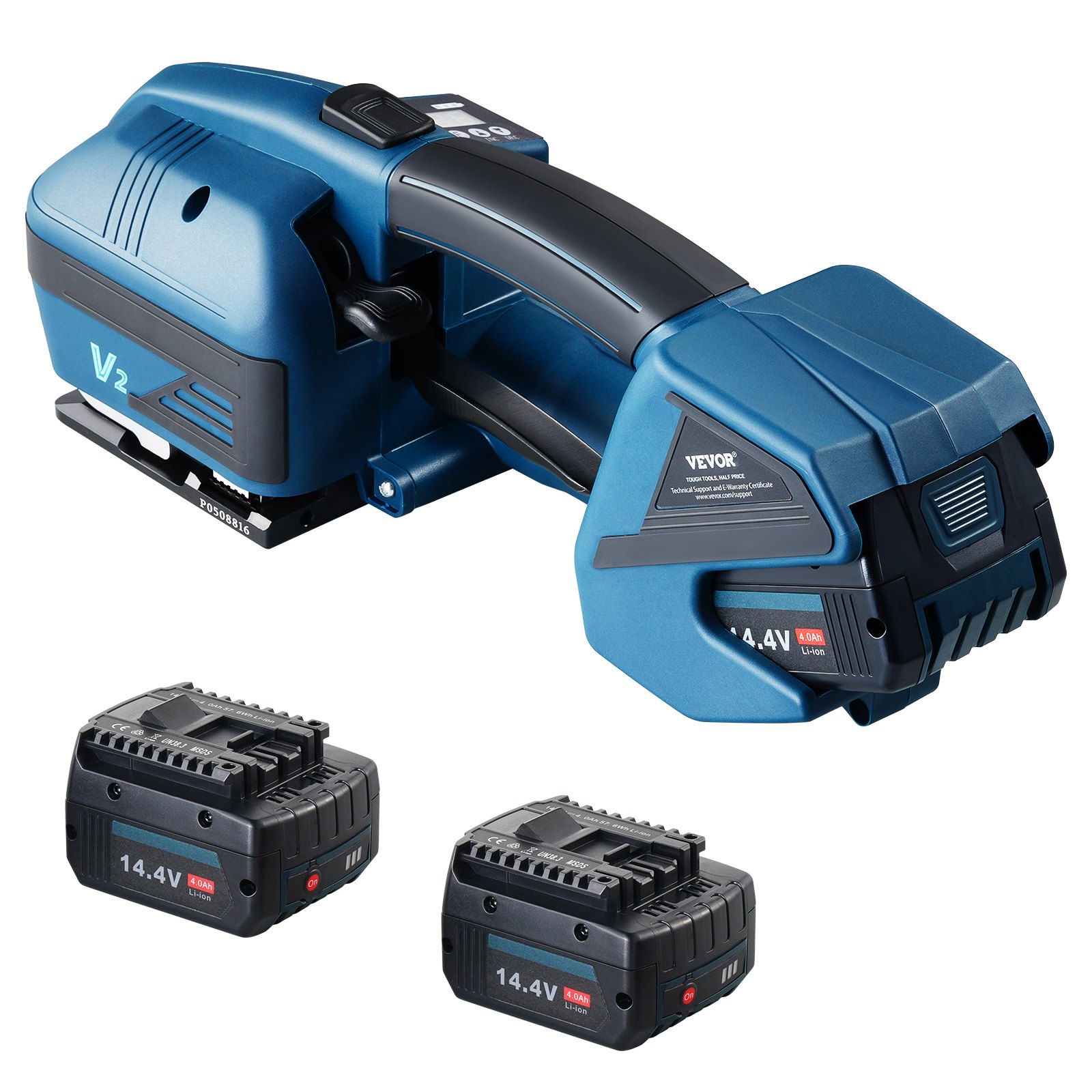 VEVOR Elektrische Umreifungsmaschine, für 0,35"-0,63" PP-PET-Bänder, tragbares elektrisches Umreifungswerkzeug mit Digitalanzeige, 2 x 4000 mAh batteriebetriebenes automatisches Umreifungswerkzeug für Verpackungskartonpaletten