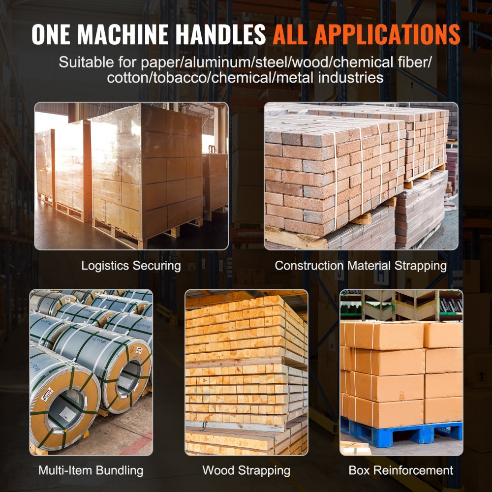 VEVOR Elektrische Umreifungsmaschine, für 0,39"-0,75" PP-PET-Bänder, tragbares elektrisches Umreifungswerkzeug mit Digitalanzeige, 2 x 4000 mAh batteriebetriebenes automatisches Umreifungswerkzeug für Verpackungskartonpaletten