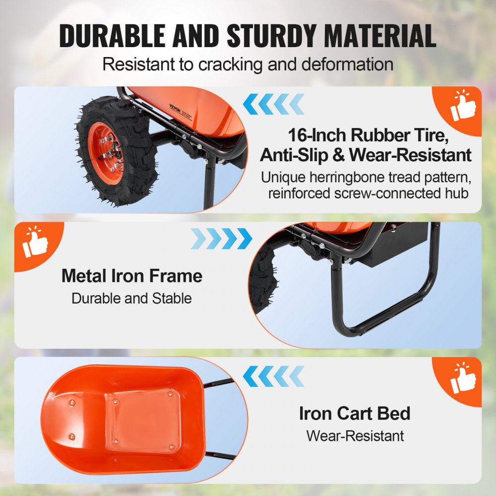 VEVOR Wheelbarrow, 500W Powered Multi-Purpose Garden Cart, Tipping Cart, 260kg Capacity with Metal Handle and Rail Wheels, Two-Wheeled Transport Cart and Trolley for Lawn Farm, 167 x 76 x 78 cm