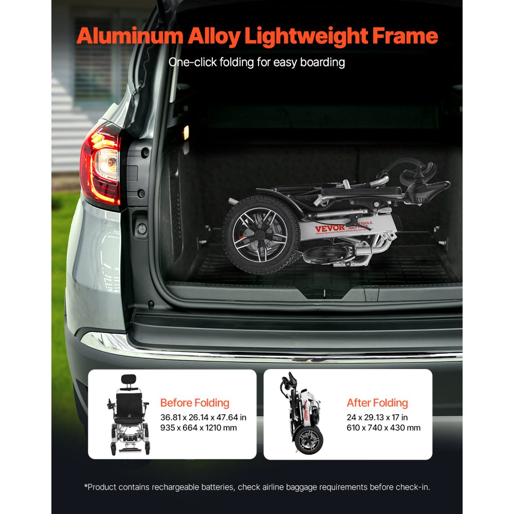 VEVOR Rollstuhl Elektrisch Faltbar, medizinischer Roller bis 136 kg, Elektrorollstuhl mit verstellbarer Rückenlehne, 21 km Reichweite, für Senioren und Behinderte, Leicht zu transportieren