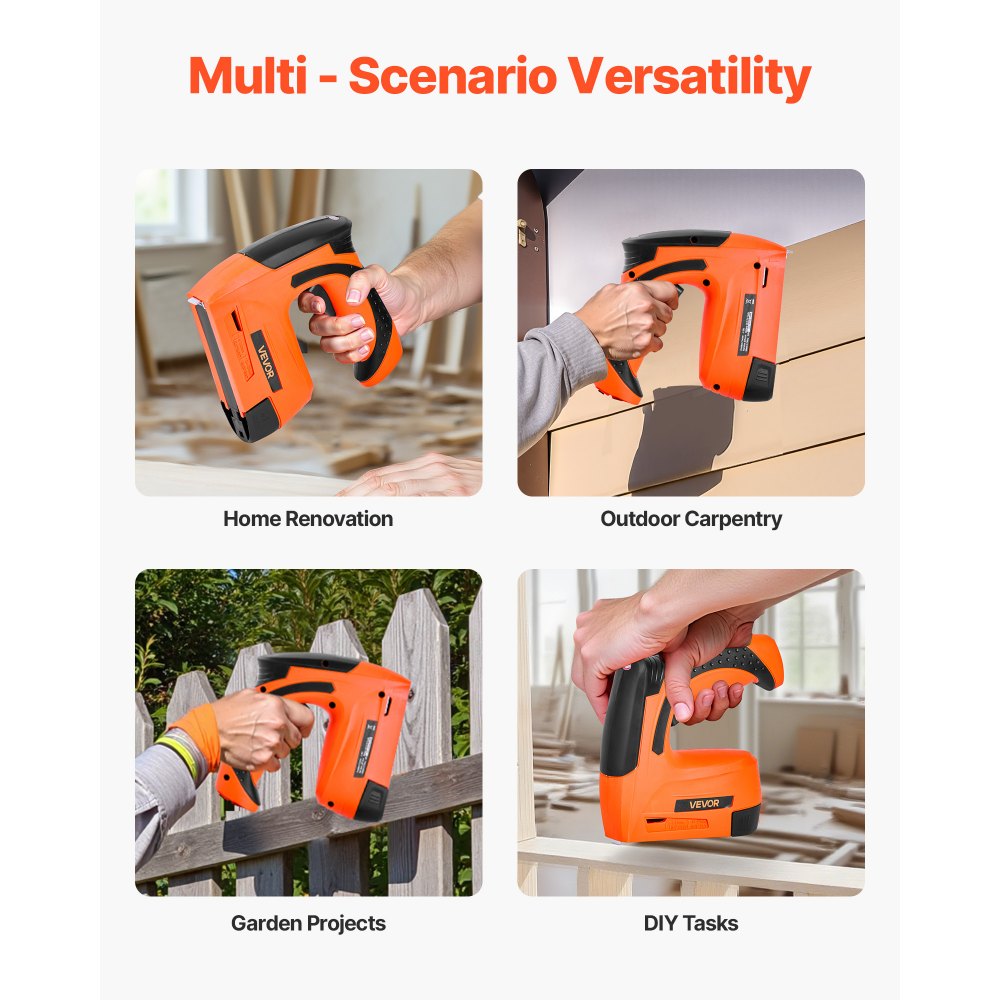 VEVOR Akku elektrische Nagelpistole 2 in 1 Tacker 18 Gauge 15-32 mm mit 1000 Klammern & 1000 Nägeln & rutschfester Gummigriff, kabelloser Elektrotacker für Holzarbeiten und Heimwerkerprojekte