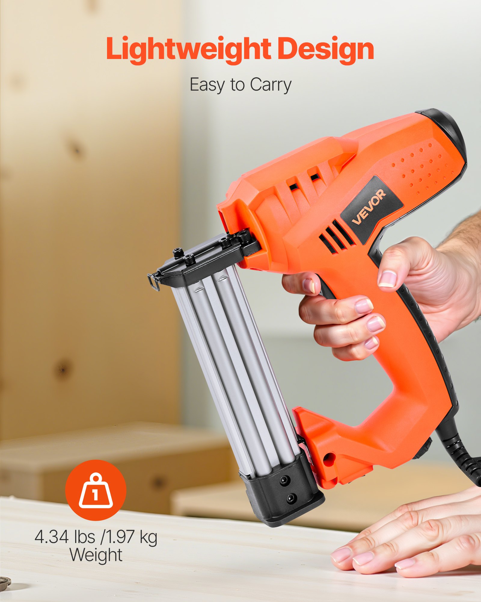 VEVOR elektrische Nagelpistole 2 in 1 Tacker 18 Gauge 15-32 mm mit 1000 Klammern & 1000 Nägeln & rutschfester Gummigriff, Elektrotacker für Holzarbeiten und Heimwerkerprojekte