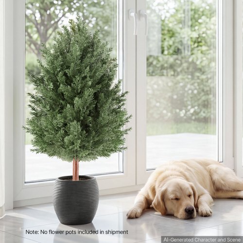 VEVOR Künstliche Pflanze 2 Stk. Künstlicher Zedernbaum mit Erdspieß 914mm, Dekopflanze für Wohnzimmer Balkon Büro Veranda Garten, UV-Beständig, Zedernpflanzen aus PE, Naturgetreu, Indoor & Outdoor