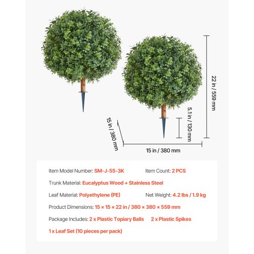 VEVOR Knstliche Formschnitt-Buchsbume mit Erdspie, 2er-Set 559 mm  Kunstpflanze, Dekopflanze, fr Dekoration, Veranda, Auen- & Innenbereich,  Terrasse, Garten, Balkon, Hinterhof | VEVOR DE