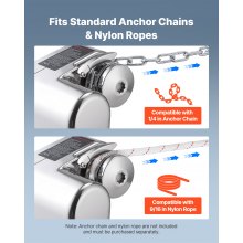 VEVOR Elektrische Angelwinde, 12 V DC 600 W, Ankersysteme passend für 1/4-Zoll-Ketten und 9/16-5/8-Zoll-Nylonseile, Max. Zugkraft 260 kg, Konstruktion aus Edelstahl 316, für Boote 7–9 m