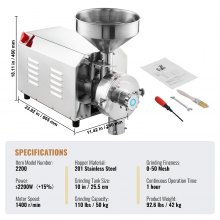 VEVOR Elektrische Getreidemühle 2200W Maschine Maismühle 50kg/h Gewürzemühle