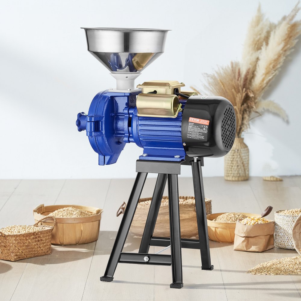 VEVOR elektrische Getreidemühle Gewürzmühlen 3 kW, kommerzielle Maismühle mit Trichter, Pulvermaschine mit einstellbarer Stärke, Hochleistungs-Futtermehl-Müslimühle, Weizenmühle, Trockenmühle