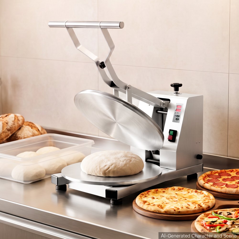 VEVOR Pizzateigpresse 18 Zoll 1200 W Elektrische Teigpresse für Pizzaböden für Pizzerien und Tortilla-Restaurants, 0-240 °C, Einstellbare Teigdicke 0-11 mm, mit Edelstahlgriff, Aluminium-Pressplatte