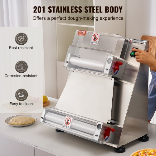 VEVOR Pizzateig-Gebäckpresse 76,2 bis 381 mm, 1-5,5 mm Dicke Herstellungsmaschine zum Pressen von Pizza-Handküchen, 260 Stk/h Elektrische