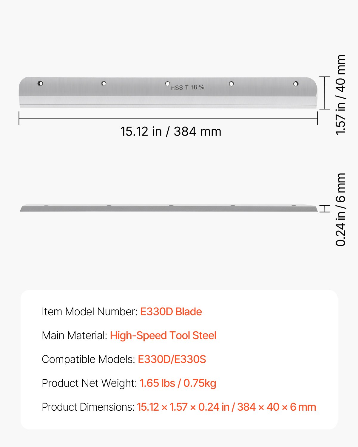VEVOR paper cutter blade, high-performance steel blade replacement suitable for professional paper cutter E330D / E330S, replacement blade for paper cutter (585 x 44 x 6 mm)