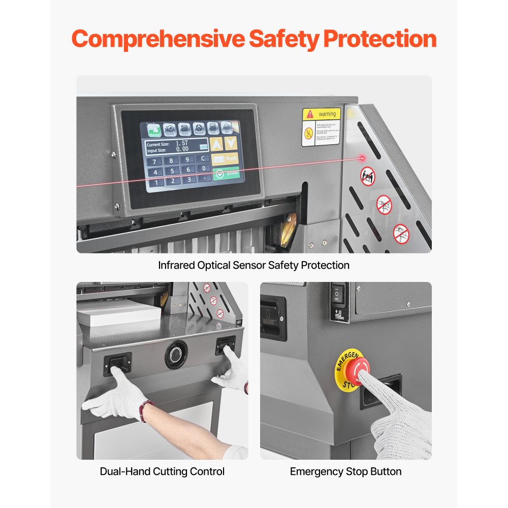 VEVOR elektrische Papierschneidemaschine Hochleistungs-Papierschneider, 457 mm Schnittbreite, 58 mm Schnittstärke, große elektrische Guillotine mit Infrarotfunktion & Ersatzklinge 1000 W