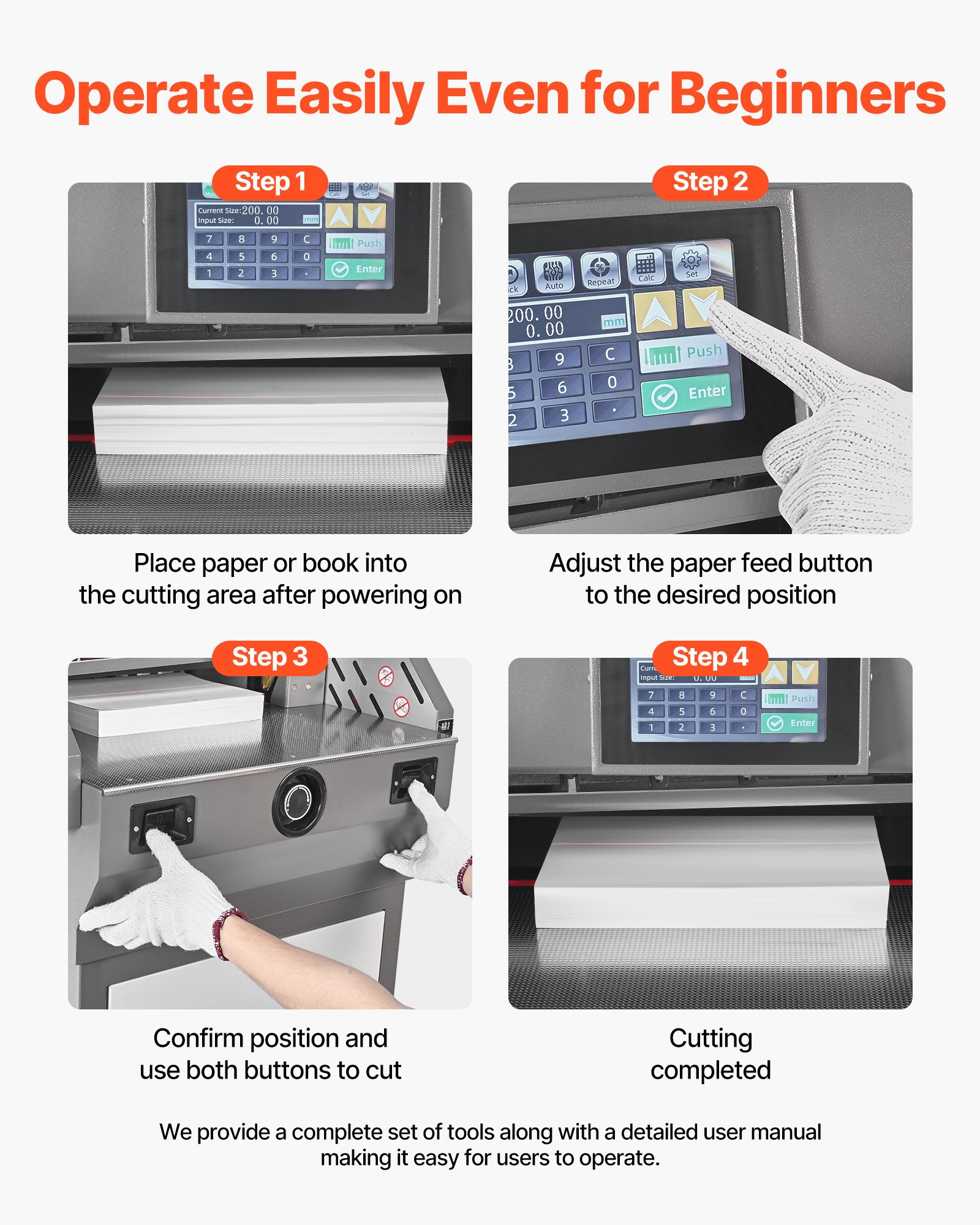 VEVOR elektrische Papierschneidemaschine Hochleistungs-Papierschneider, 457 mm Schnittbreite, 58 mm Schnittstärke, große elektrische Guillotine mit Infrarotfunktion & Ersatzklinge 1000 W